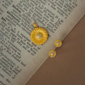古法黄金点钻系列 足金镶钻太阳花吊坠耳钉套
