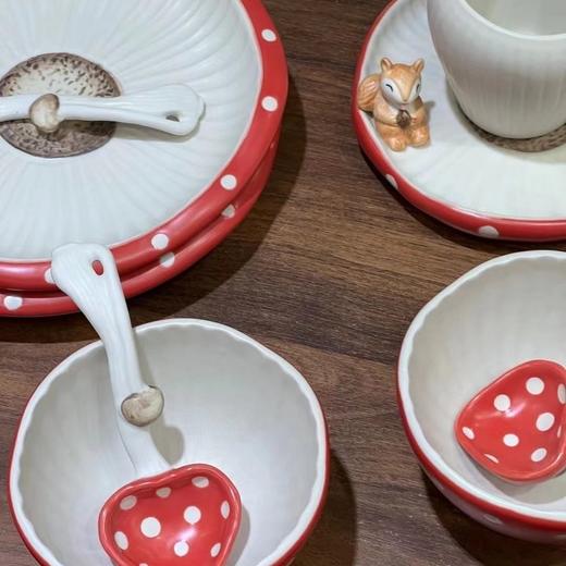 少女心高颜值陶瓷红蘑菇餐具杯子点心盘饭碗面碗沙拉碗勺子ins凤 商品图2