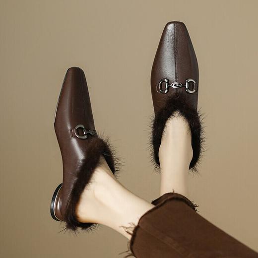 真皮貂毛ins懒人半拖鞋，女冬季外穿穆勒包头一脚蹬毛毛鞋MBJR-686 商品图3