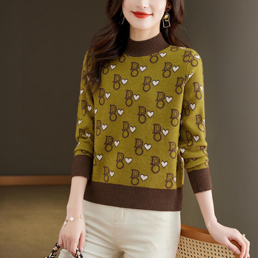 提花加厚毛衣，女短款小个子上衣秋冬新款半高领打底衫洋气内搭CC-BSM-8866 商品图3