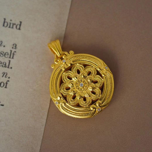 古法黄金点钻系列 步步生莲 足金满钻宝相莲花吊坠 商品图2