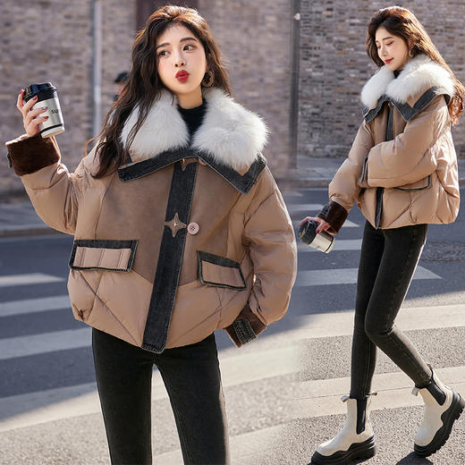 冬季新款，时尚休闲拼接短款白鸭绒大毛领羽绒服外套HR-CZJ3391 商品图0