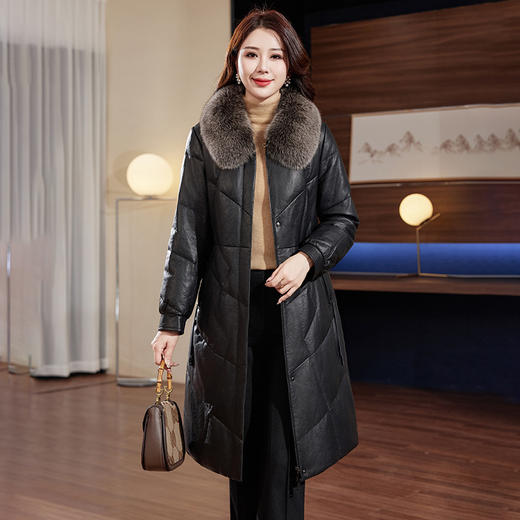 绵羊皮真皮皮衣新款冬装狐狸毛领修身中长款羽绒服LS 商品图2