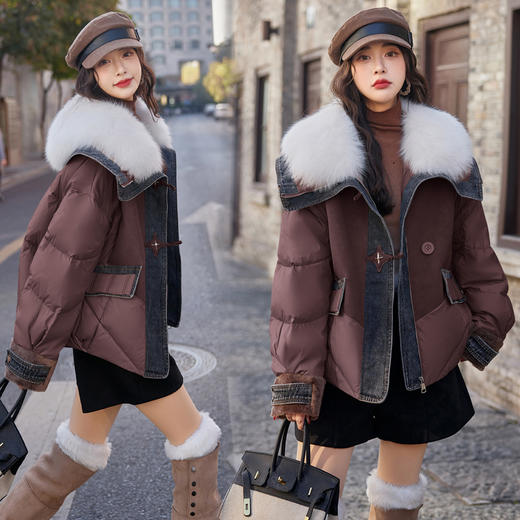 冬季新款，时尚休闲拼接短款白鸭绒大毛领羽绒服外套HR-CZJ3391 商品图4