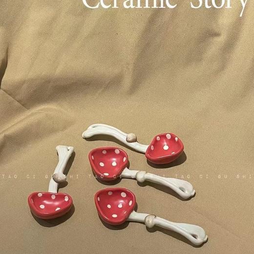 少女心高颜值陶瓷红蘑菇餐具杯子点心盘饭碗面碗沙拉碗勺子ins凤 商品图4