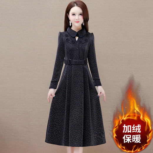 厚款加绒保暖连衣裙，中长款孔雀花妈妈装长款A字裙时尚气质连衣裙QYM-LRX-1713DYY-Y 商品图0