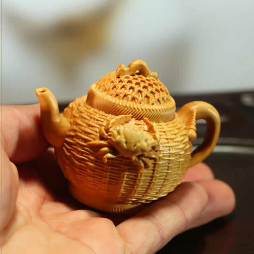 八方来财（螃蟹鱼篓）°黄杨木把把壶 商品图2