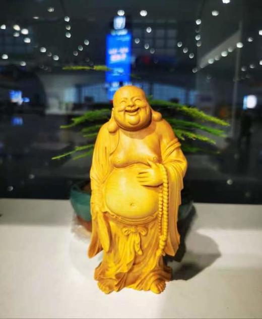 15cm中款 拿扇弥勒佛°黄杨木雕摆件 商品图0