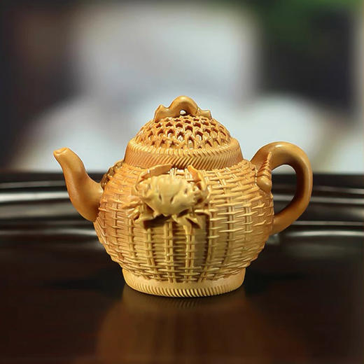 八方来财（螃蟹鱼篓）°黄杨木把把壶 商品图0