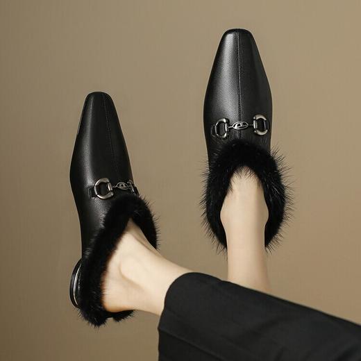 真皮貂毛ins懒人半拖鞋，女冬季外穿穆勒包头一脚蹬毛毛鞋MBJR-686 商品图1