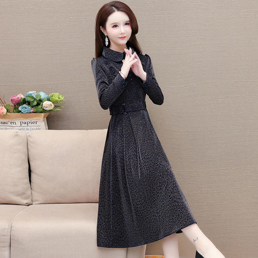 厚款加绒保暖连衣裙，中长款孔雀花妈妈装长款A字裙时尚气质连衣裙QYM-LRX-1713DYY-Y 商品图1