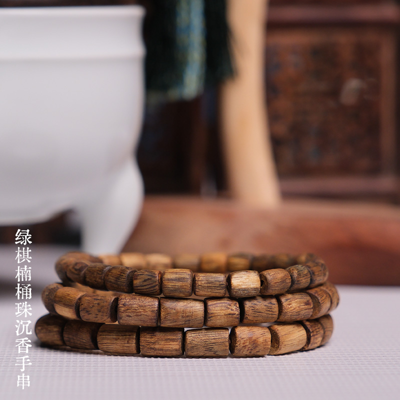 【中国沉香文化博物馆】绿奇楠沉香桶珠手串 无香精无注油
