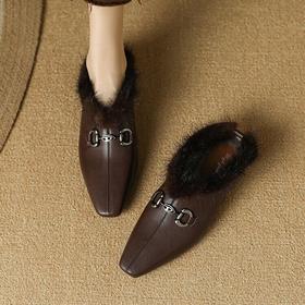 真皮貂毛ins懒人半拖鞋，女冬季外穿穆勒包头一脚蹬毛毛鞋MBJR-686