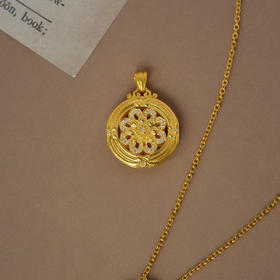 古法黄金点钻系列 步步生莲 足金满钻宝相莲花吊坠