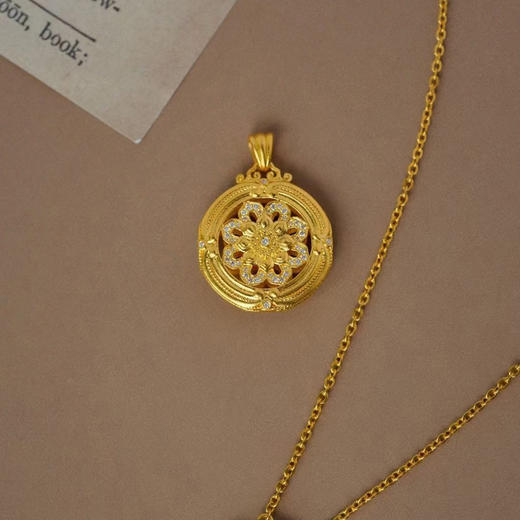 古法黄金点钻系列 步步生莲 足金满钻宝相莲花吊坠 商品图0