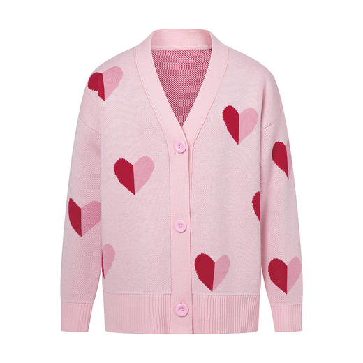 HeyDress原创爱心针织开衫女冬季法式V领宽松羊毛上衣气质粉毛衣 商品图5