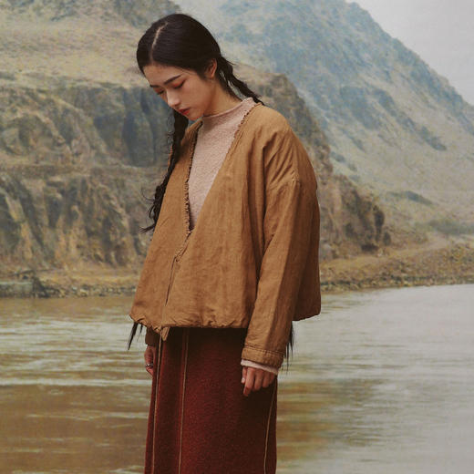 绽放887/【IP黄河记忆系列】天丝亚麻花边拼接新中式斜襟棉服棉衣 商品图0