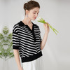 EITIE爱特爱春季新款款时尚百搭条纹V领套头针织衫女上衣7301006 商品缩略图2