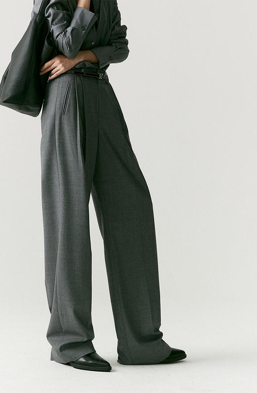 澳毛中高腰老爹裤 巴黎女作家风 90'S复古知识分子 一如既往的松弛而随性 90年代氛围感 巴黎灰 后松紧腰 商品图2