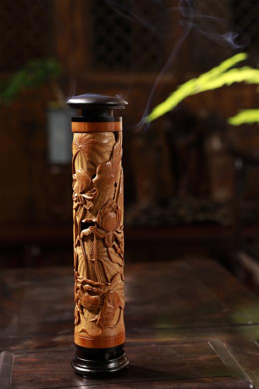 《荷蟹/和谐》竹雕香筒 商品图1