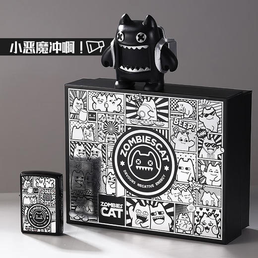 ZIPPO  打火机  煤油打火机  魔鬼猫-镀银表情猫套装 商品图2