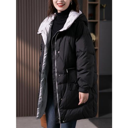 时尚连帽加厚白鸭绒羽绒服女2023冬季新款中长款小个子外套 商品图2
