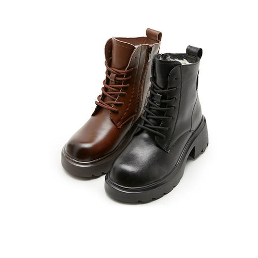 西遇加绒马丁靴女新款冬季羊毛英伦风保暖皮靴小个子厚底短靴V0034434 商品图4