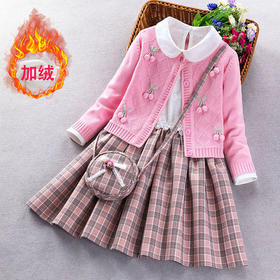 ALBL- 21043女童毛衣套装秋装新款小女孩连衣裙中小童时尚洋气公主裙加绒