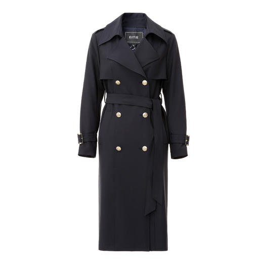 EITIE爱特爱复古双排扣翻领收腰中长款经典深蓝风衣外套24春新款A2404303 商品图5