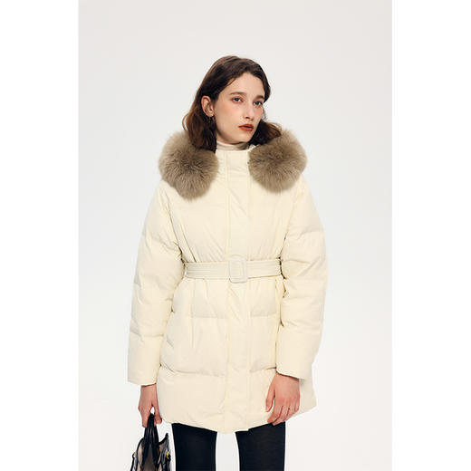 HeyDress蓝狐毛羽绒服女冬季收腰连帽90白鸭绒中长款防寒保暖外套 商品图3