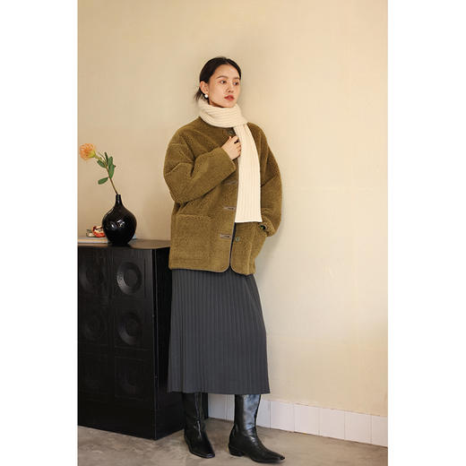 HeyDress立领皮毛一体外套女冬季宽松慵懒感羊羔毛大衣颗粒绒皮草 商品图2