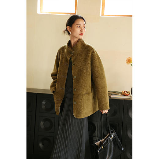 HeyDress立领皮毛一体外套女冬季宽松慵懒感羊羔毛大衣颗粒绒皮草 商品图5