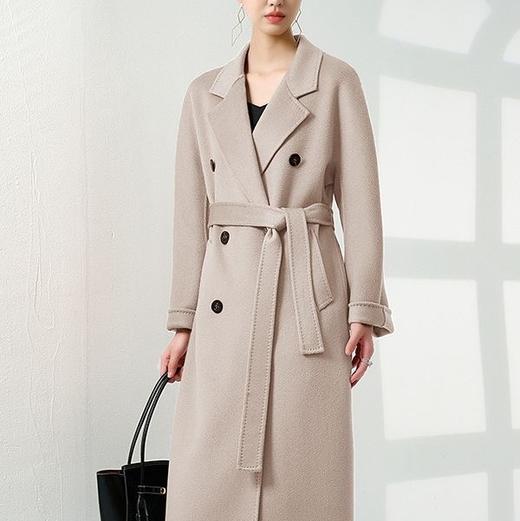 【à perles】高端100%双面山羊绒 手缝双排扣系带长款羊绒大衣【5个工作日，已知可换一次尺码，不可退货】 商品图3