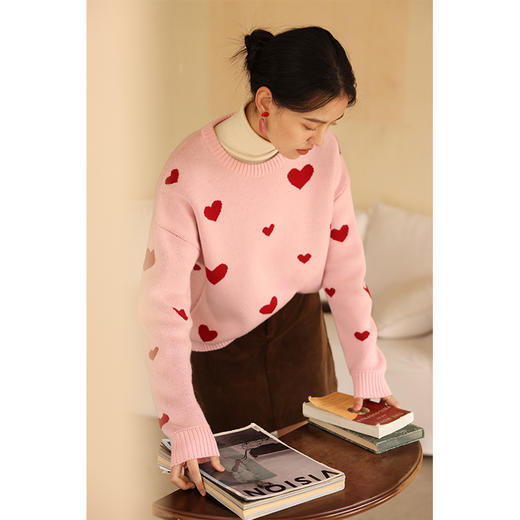 HeyDress原创爱心毛衣女冬季法式宽松慵懒感羊毛针织衫圆领上衣 商品图0