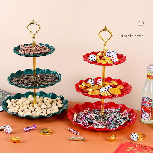 欧式甜品台水果盘，三层蛋糕架，新年点心架。婚礼、派对糖果盘，塑料干果盘，节日甜品架。独特设计，尽显奢华品味。走进奇幻世界，揭开甜蜜之谜！ 商品图1
