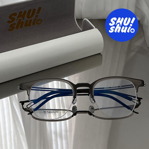 绅士品格！含片15.8克无螺丝半框纯钛眉毛眼镜架 男酷女飒 弹簧镜腿 商品图4