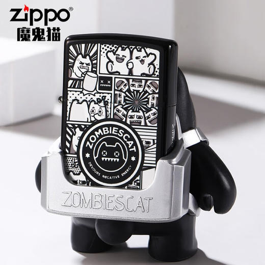 ZIPPO  打火机  煤油打火机  魔鬼猫-镀银表情猫套装 商品图0
