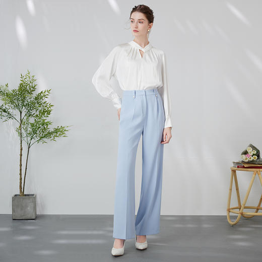 EITIE爱特爱利落通勤显瘦直筒高腰清新浅蓝百搭西装裤24春季新款A2405303 商品图3