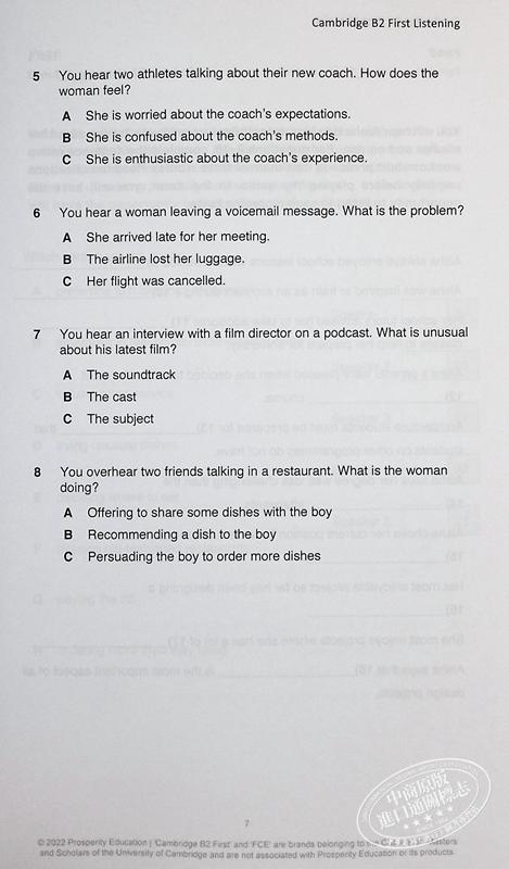 【中商原版】Listening B2 Six practice tests for the Cambridge B2 First 听力提升 剑桥FCE考试B2等级6套模拟测试练习2022 商品图5