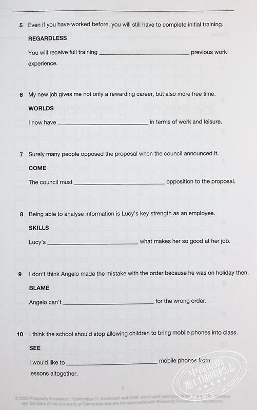 【中商原版】C1 Key Word Transformation 200 exercises Cambridge C1 Advanced 关键词转换 剑桥CAE考试C1等级200道练习2022 商品图5