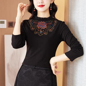 修身显瘦，民族风秋冬刺绣莫代尔外穿上衣高领手套T恤KQL-422H2285