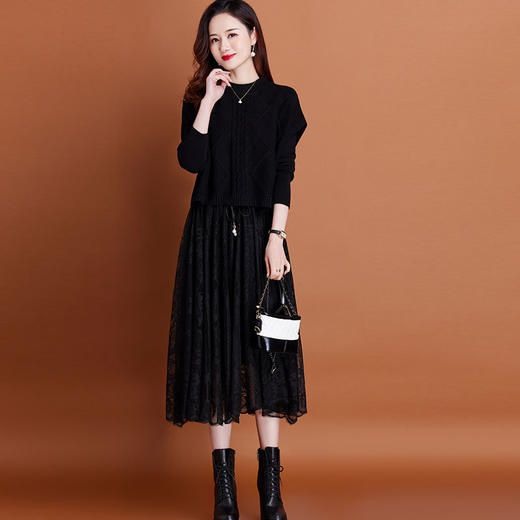 CC 5870蕾丝针织两件套连衣裙时尚洋气马甲背心裙 商品图1