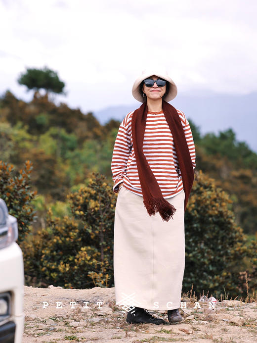 PETIT SCHAN小闪 CLO#360 warm sunshine 暖阳下 新疆棉柿子红撞色条纹海魂衫 商品图8