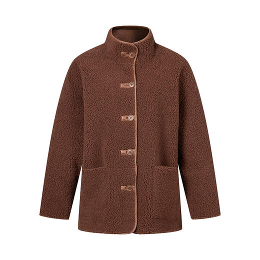 HeyDress立领皮毛一体外套女冬季宽松慵懒感羊羔毛大衣颗粒绒皮草 商品图6