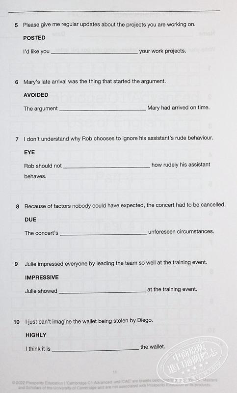 【中商原版】C1 Key Word Transformation 200 exercises Cambridge C1 Advanced 关键词转换 剑桥CAE考试C1等级200道练习2022 商品图7