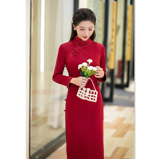 2023冬新款复古国风复合提花长款七分袖婚宴旗袍GX-27508 商品图2
