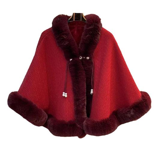 加绒加厚新款秋冬百搭披风外搭毛领保暖氛围毛披肩MLS130 商品图4