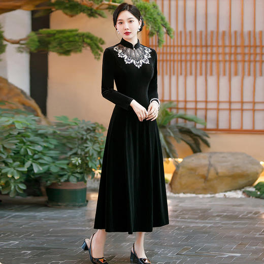 金丝绒连衣裙高贵洋气改良旗袍婚宴礼服平时可穿丈母娘婚礼服SYG-682 商品图1
