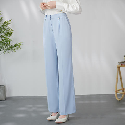 EITIE爱特爱利落通勤显瘦直筒高腰清新浅蓝百搭西装裤24春季新款A2405303 商品图2