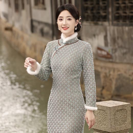JN-401冬季加绒加毛加厚侧八扣长款旗袍文艺复古中国风气质女款旗袍 商品图4